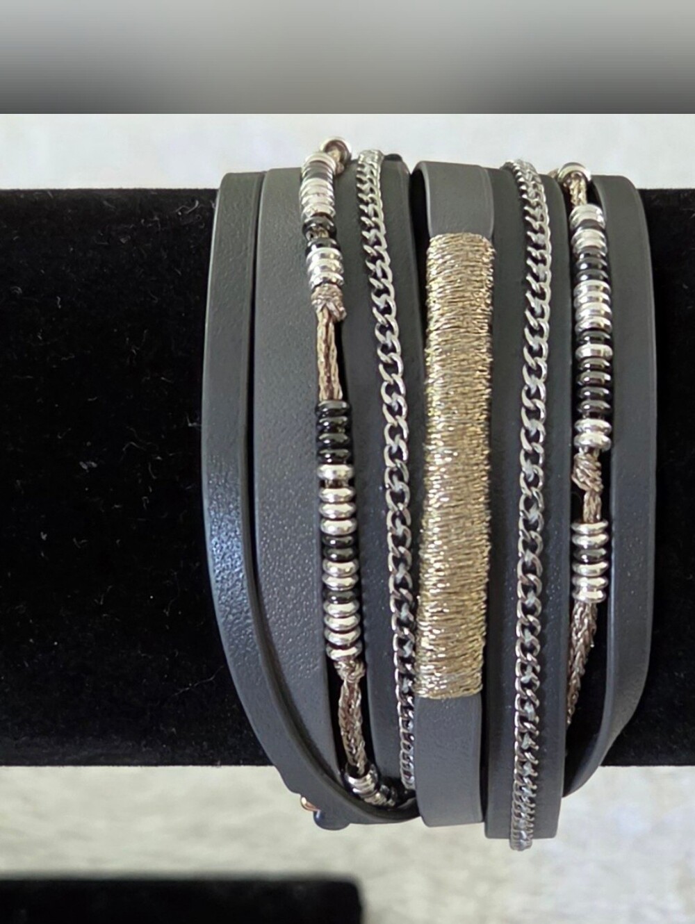 Stella and Dot Yves Boho Multi Strand Leather Wrap Cuff Bracelet Signed